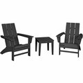 Polywood Modern Black 3-Piece Adirondack Chair Set with Newport Table 633PWS5021BL